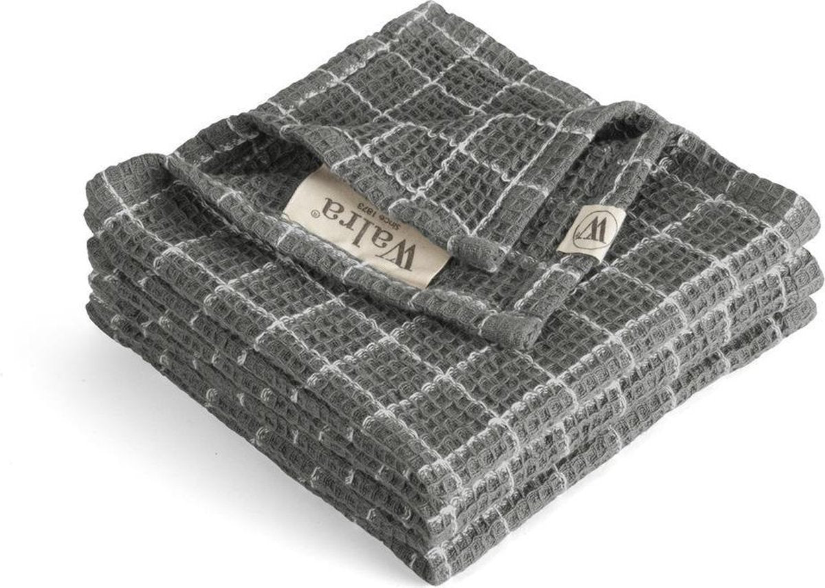 Walra Vaatdoek Dry with Cubes - 3x 30x30 - 100% Katoen - Off Black