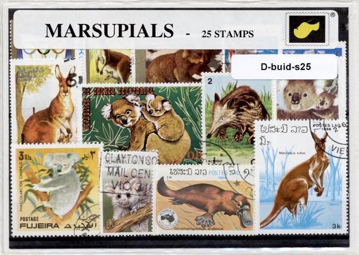 Buideldieren – Luxe postzegel pakket (A6 formaat) : collectie van 25 verschillende postzegels van buideldieren – kan als ansichtkaart in een A6  envelop - authentiek cadeau - kado - kaart - buidel - kangaroe - kangoeroe - koala - tasmaanse duivel