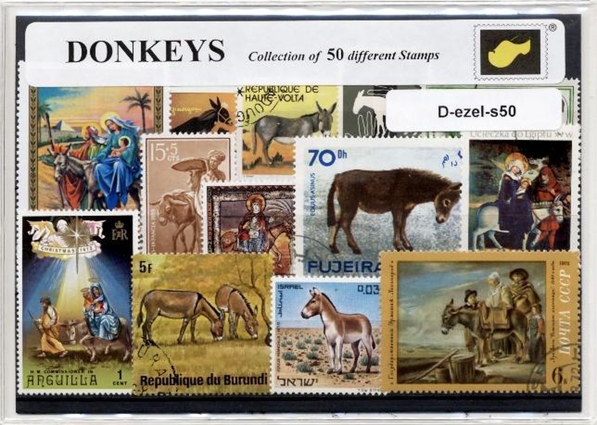 Ezels – Luxe postzegel pakket (A6 formaat) : collectie van 50 verschillende postzegels van ezels – kan als ansichtkaart in een A6 envelop - authentiek cadeau - kado tip - geschenk - kaart - Equus africanus asinus - hoefdier - lastdier - trekdier