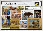 Ezels – Luxe postzegel pakket (A6 formaat) : collectie van 50 verschillende postzegels van ezels – kan als ansichtkaart in een A6 envelop - authentiek cadeau - kado tip - geschenk - kaart - Equus africanus asinus - hoefdier - lastdier - trekdier