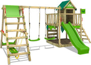 FATMOOSE Speeltoestel voor tuin JazzyJungle met schommel SurfSwing en appelgroene glijbaan