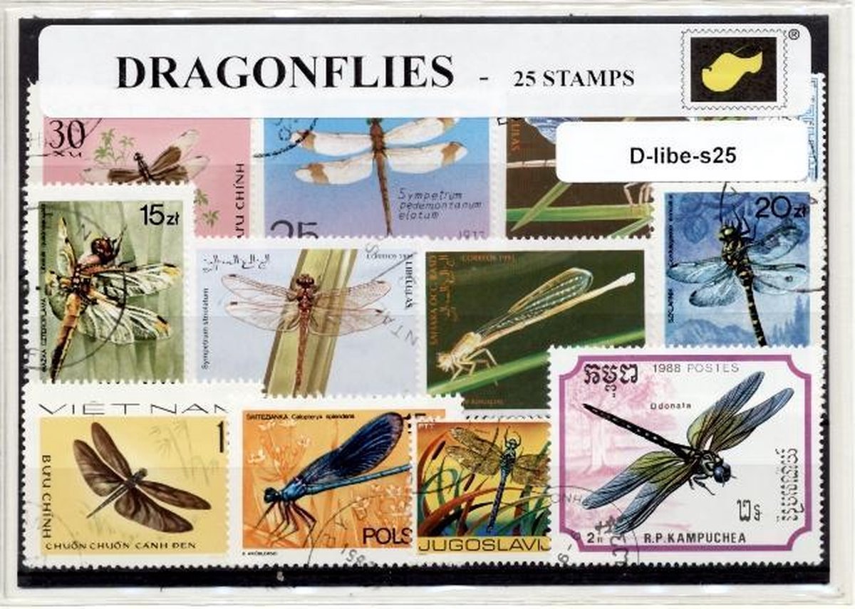 Libelles – Luxe postzegel pakket (A6 formaat) : collectie van 25 verschillende postzegels van libelles – kan als ansichtkaart in een A6 envelop - authentiek cadeau - kado - geschenk - kaart - insecten - Odonata - water - Anisoptera - vleugels