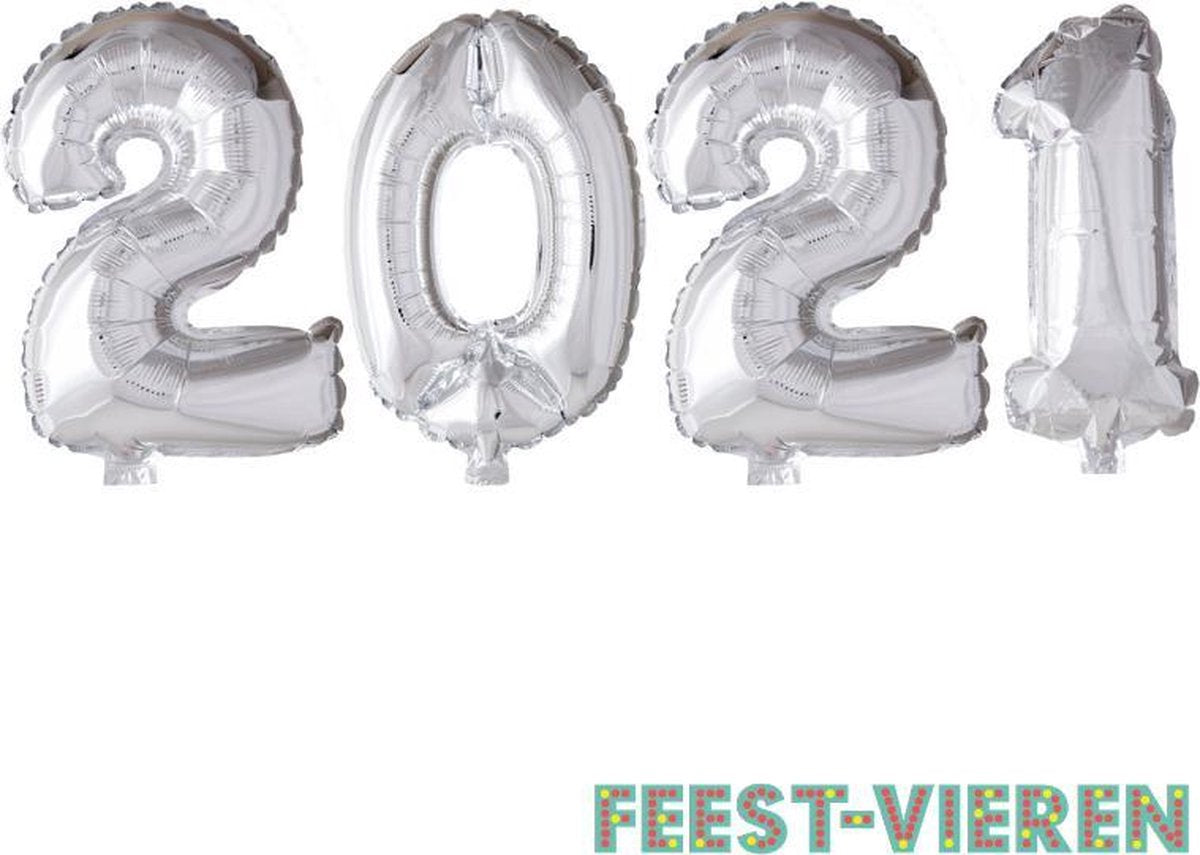 Folieballon 2021 zilver 86cm | Oud & Nieuw Versiering | Nieuwjaar ballonnen