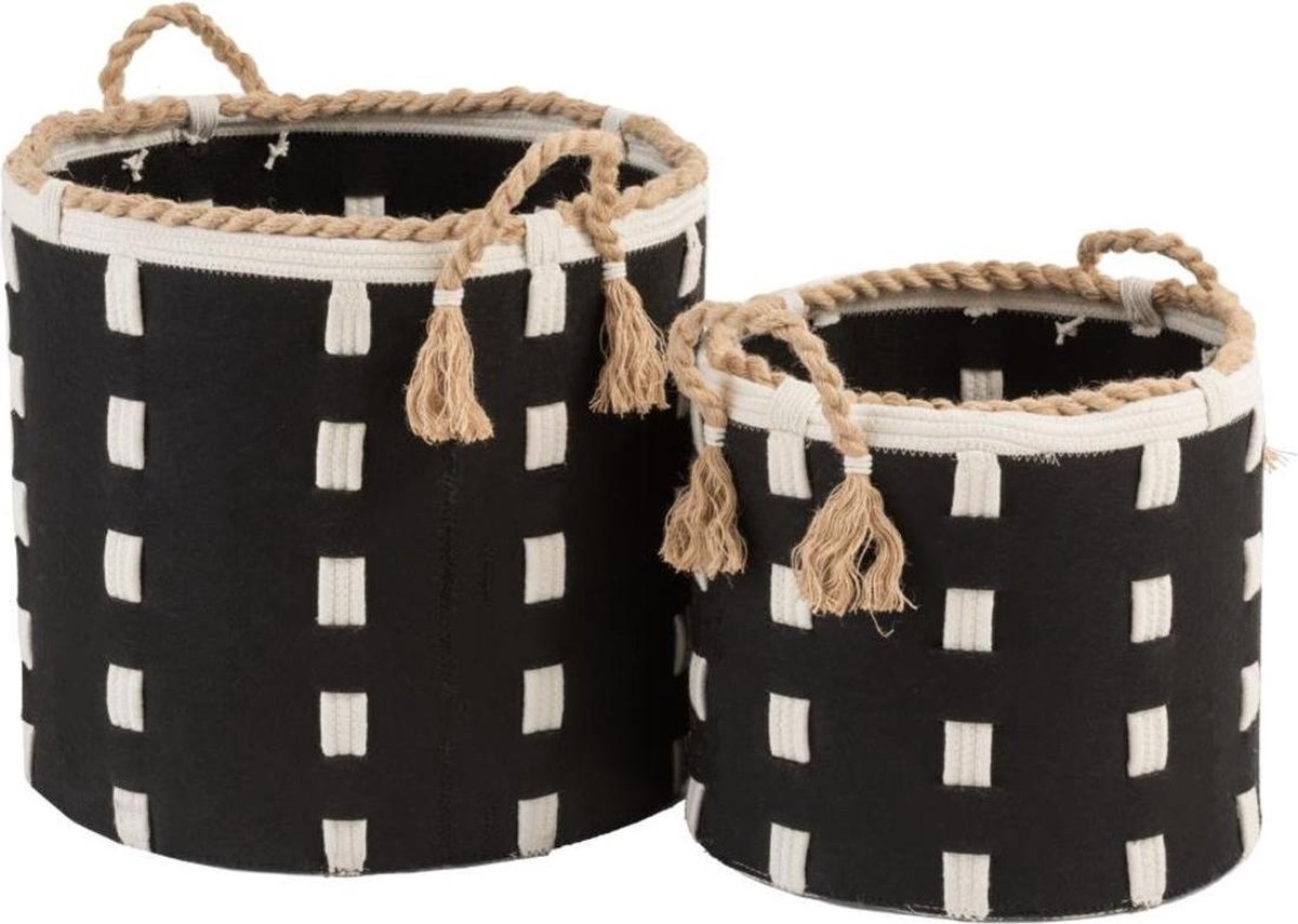 J-Line Mand Set Van 2 Textiel Touw Zwart 52 x 51 x 51