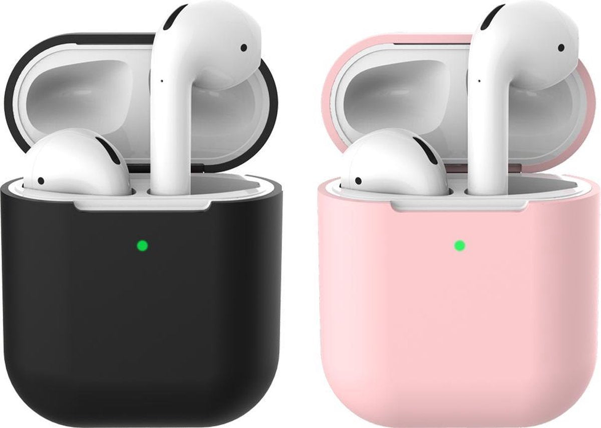 2 beschermhoesjes voor Apple Airpods - Zwart & Roze - Siliconen case geschikt voor Apple Airpods 1 & 2