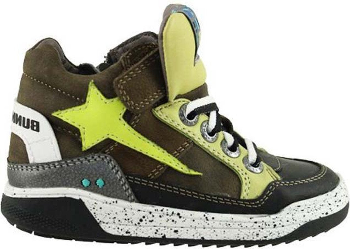Bunnies JR 218852-666 Jongens Hoge Sneakers - Groen - Leer - Klittenband