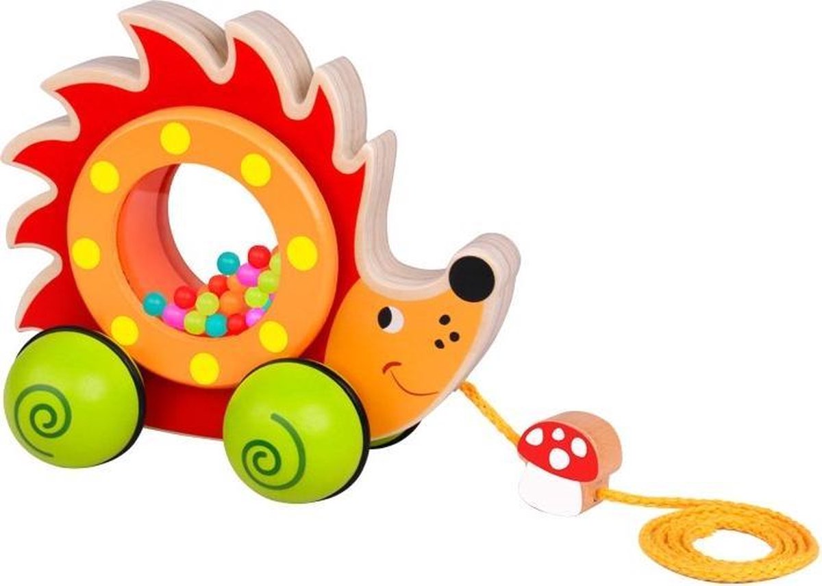 Tooky Toy Trekfiguur Egel Junior 18 X 16 Cm Hout Rood/groen