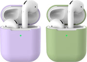 2 beschermhoesjes voor Apple Airpods - Lila & Groen - Siliconen case geschikt voor Apple Airpods 1 & 2
