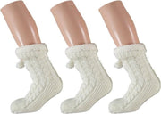3 Paar gebreide anti-slip huissokken/slofsokken wit mt 35-41 voor dames