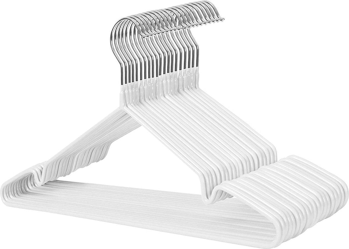 Nancy's Brownfield Kledinghangers - 20 Stuks - Anti-Slip - Inkepingen - Metaal - Hemden - Shirts - Jurken - Topjes - Wit CRI33WT20