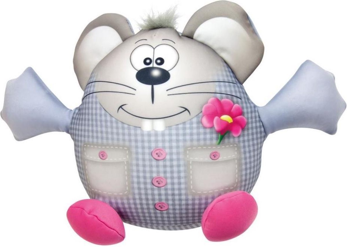 Bino Knuffelmuis Junior 23 Cm Polyester Grijs/lichtblauw/roze