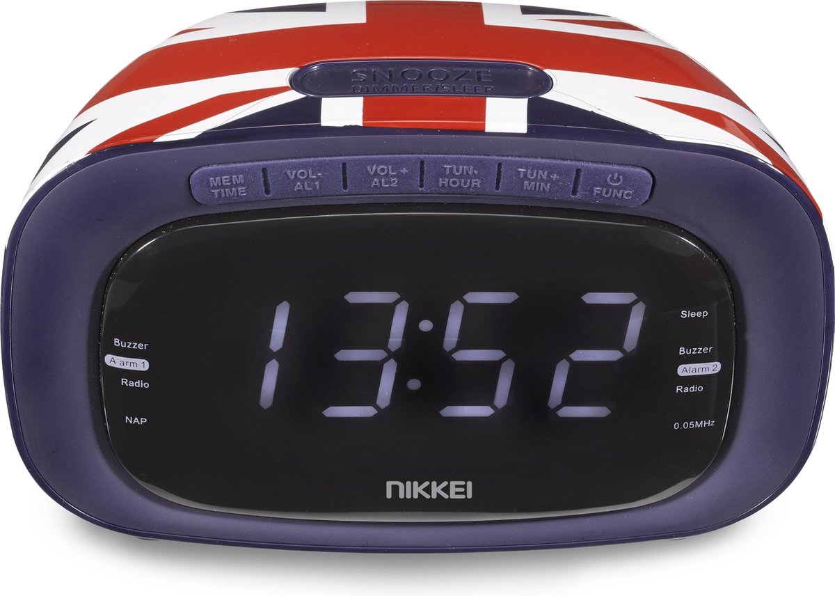 Nikkei NR200UK - Digitale Wekkerradio met Buzzer - UK Vlag