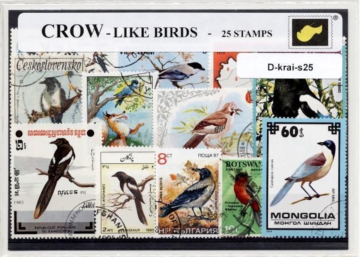 Kraaiachtigen – Luxe postzegel pakket (A6 formaat) : collectie van 25 verschillende postzegels van kraaiachtigen – kan als ansichtkaart in een A6 envelop - authentiek cadeau - kado - geschenk - kaart -Corvidae - raaf - roek - kaai - kraai - ekster