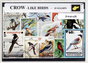 Kraaiachtigen – Luxe postzegel pakket (A6 formaat) : collectie van 25 verschillende postzegels van kraaiachtigen – kan als ansichtkaart in een A6 envelop - authentiek cadeau - kado - geschenk - kaart -Corvidae - raaf - roek - kaai - kraai - ekster