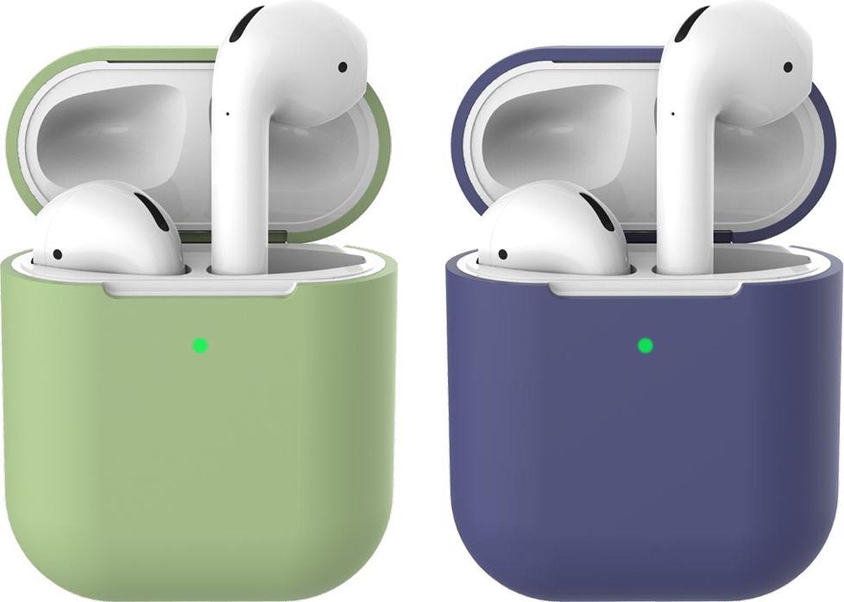 2 beschermhoesjes voor Apple Airpods - Groen & Donker Blauw - Siliconen case geschikt voor Apple Airpods 1 & 2