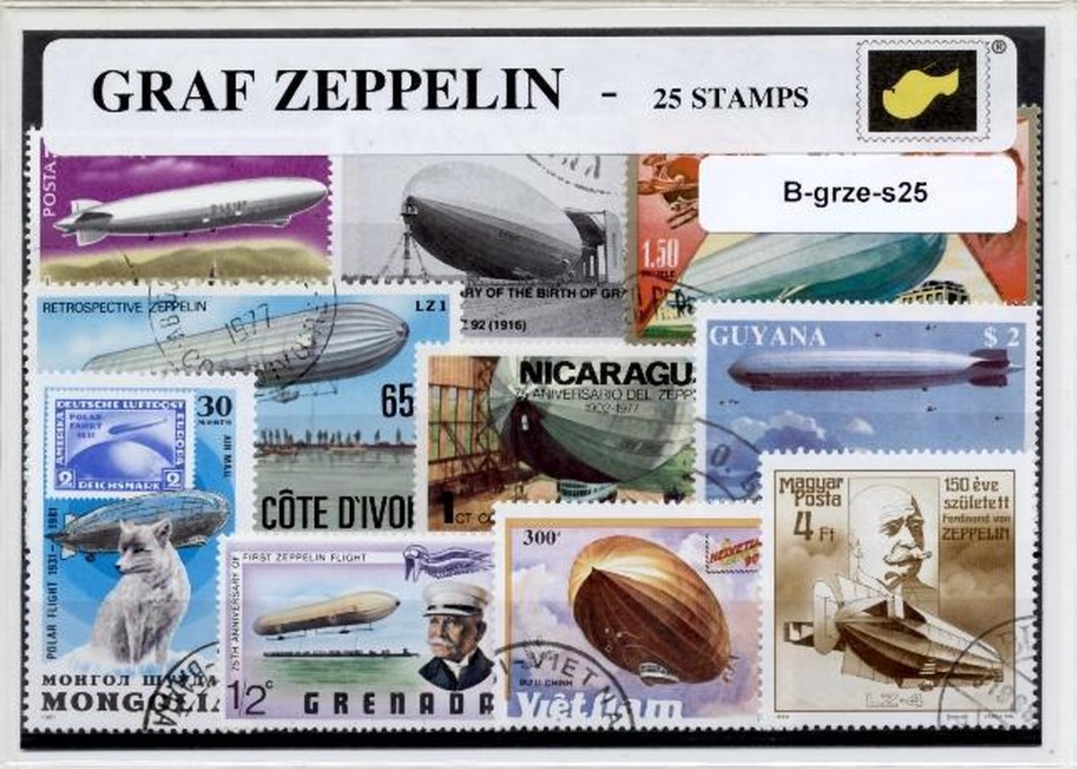 Graf Zeppelin – Luxe postzegel pakket (A6 formaat) - collectie van 25 verschillende postzegels van Graf Zeppelin – kan als ansichtkaart in een A6 envelop. Authentiek cadeau - kado - geschenk - kaart - luchtvaart - duitland - oorlog - 1936 - militair
