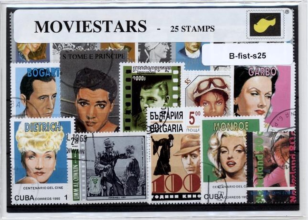 Filmsterren – Luxe postzegel pakket (A6 formaat) - collectie van 25 verschillende postzegels van Filmsterren – kan als ansichtkaart in een A6 envelop. Authentiek cadeau - kado - geschenk - kaart - film - monroe - jackson - elvis - chaplin - celebs