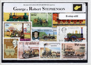 George & Robert Stephenson – Luxe postzegel pakket (A6 formaat) - collectie van verschillende postzegels van de gebroeders Stephenson – kan als ansichtkaart in een A6 envelop. Authentiek cadeau - kado - UK - locomotief - stoomlocomotief - treinen