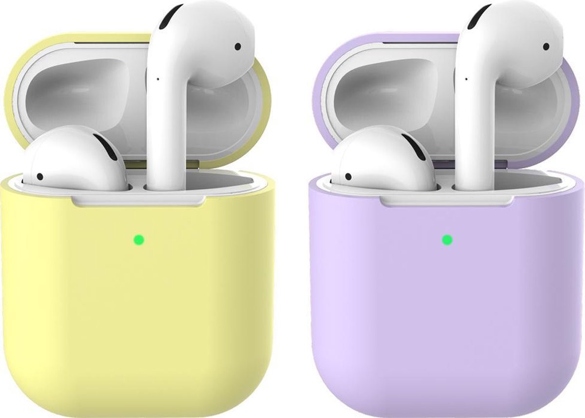 2 beschermhoesjes voor Apple Airpods - Geel & Lila - Siliconen case geschikt voor Apple Airpods 1 & 2