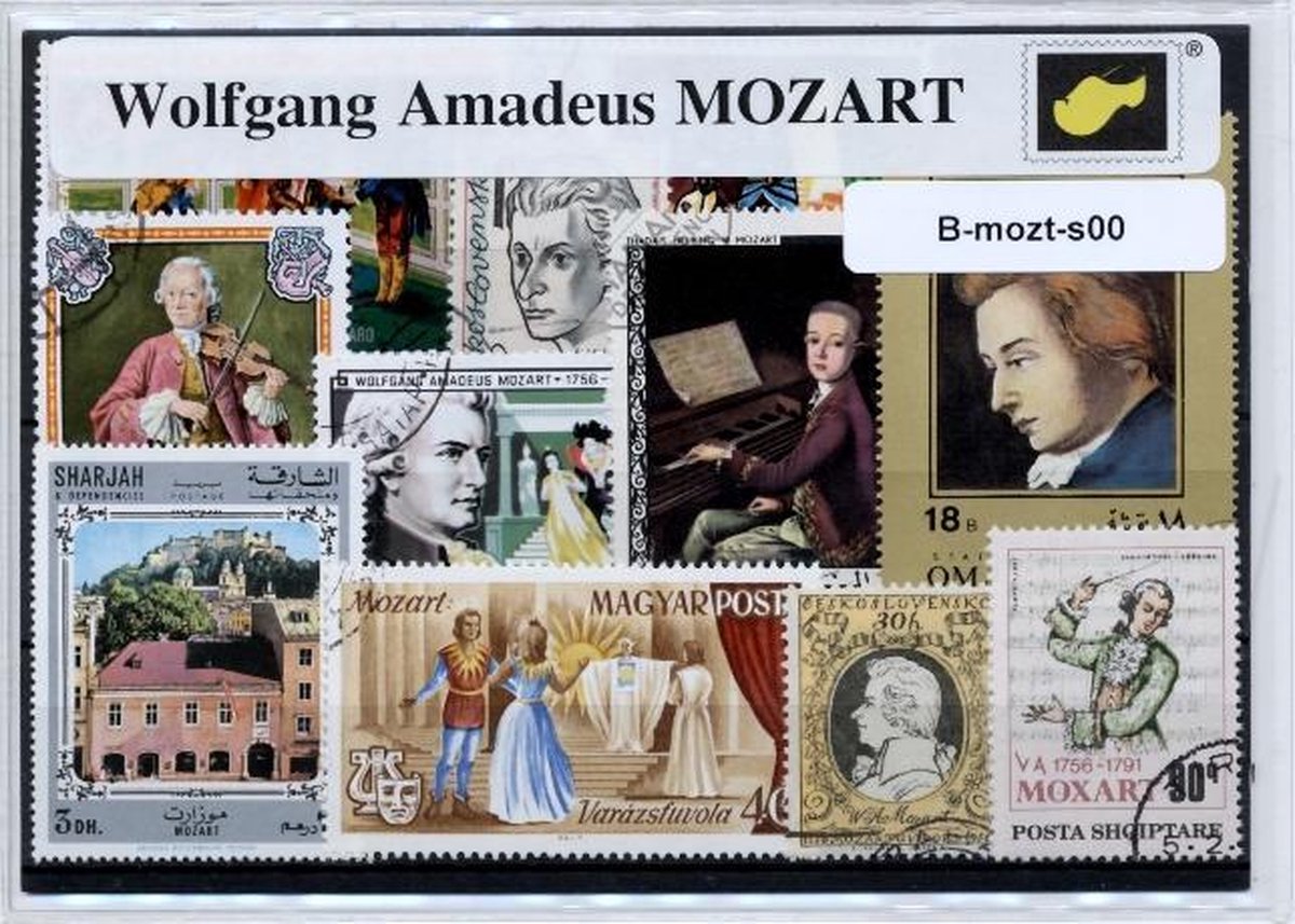 Wolfgang Amadeus Mozart – Luxe postzegel pakket (A6 formaat) - collectie van verschillende postzegels van Wolfgang Amadeus Mozart  – kan als ansichtkaart in een A6 envelop. Authentiek cadeau - kado - geschenk - kaart - muziek - klassiek - piano
