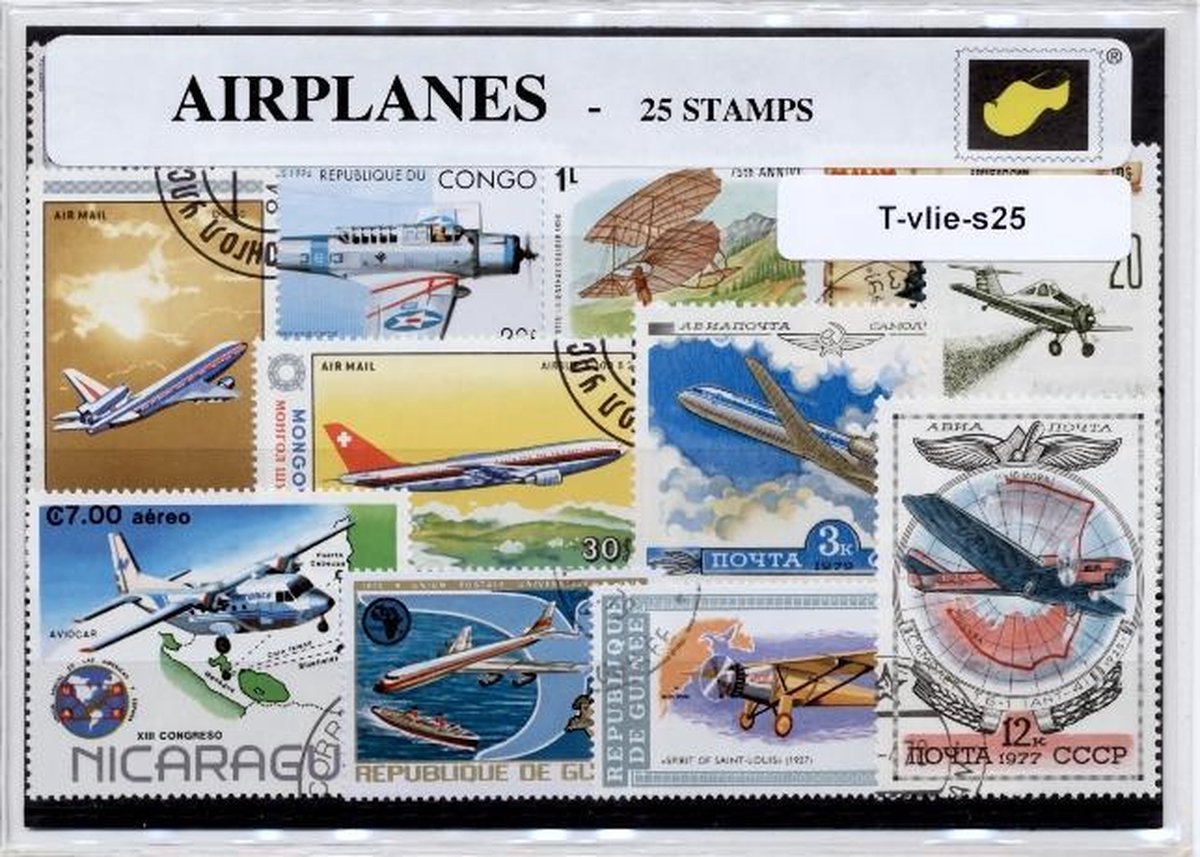 Vliegtuigen – Luxe postzegel pakket (A6 formaat) : collectie van 25 verschillende postzegels van vliegtuigen – kan als ansichtkaart in een A6 envelop
