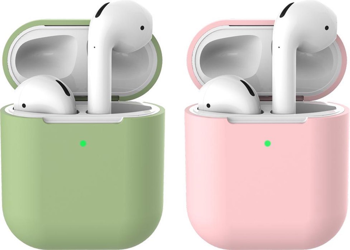2 beschermhoesjes voor Apple Airpods - Groen & Roze - Siliconen case geschikt voor Apple Airpods 1 & 2