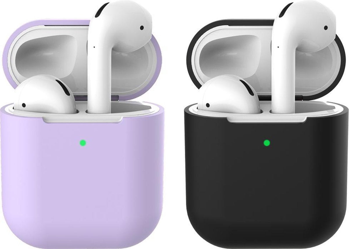 2 beschermhoesjes voor Apple Airpods - Lila & Zwart - Siliconen case geschikt voor Apple Airpods 1 & 2