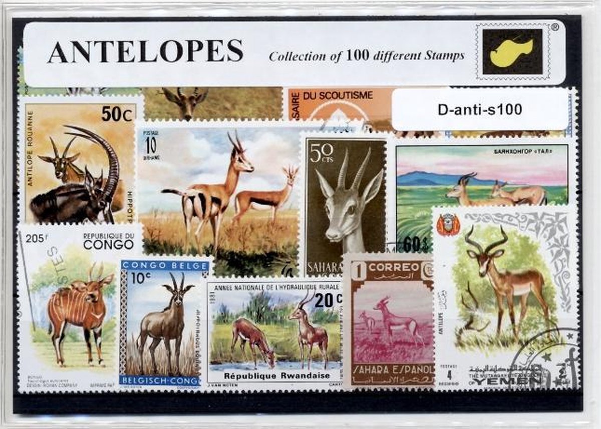 Antilopen – Luxe postzegel pakket (A6 formaat) : collectie van 100 verschillende postzegels van antilopen – kan als ansichtkaart in een A6 envelop - authentiek cadeau - kado - geschenk - kaart - afrika - antilope - wilde dieren - springbok - azie
