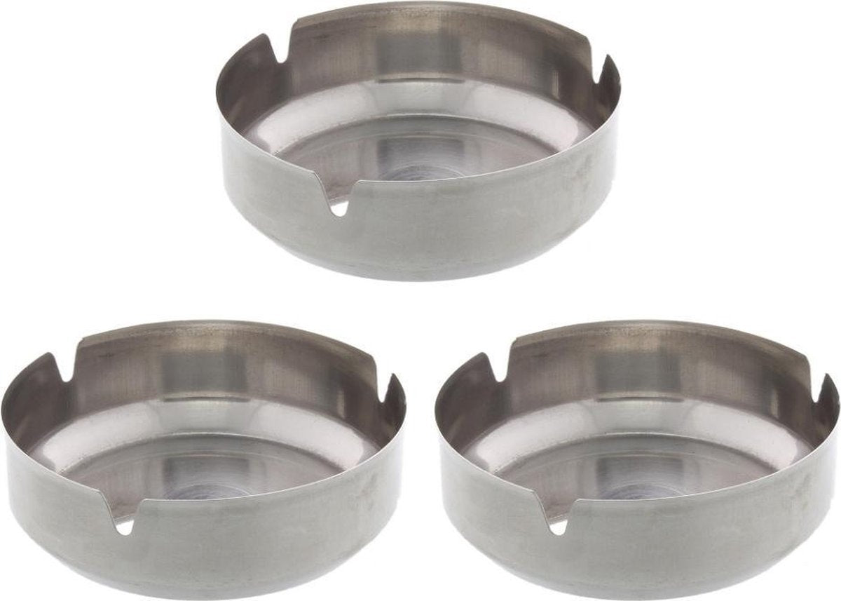 Asbak Set - 3 Stuks - Professionele Horeca Asbak - RVS - 10cm Diameter - Asbakken - Roken - Tafelasbak - Sigaretten - Sigaret - Rookwaren - Roker - 3 STUKS - Stalen Asbak