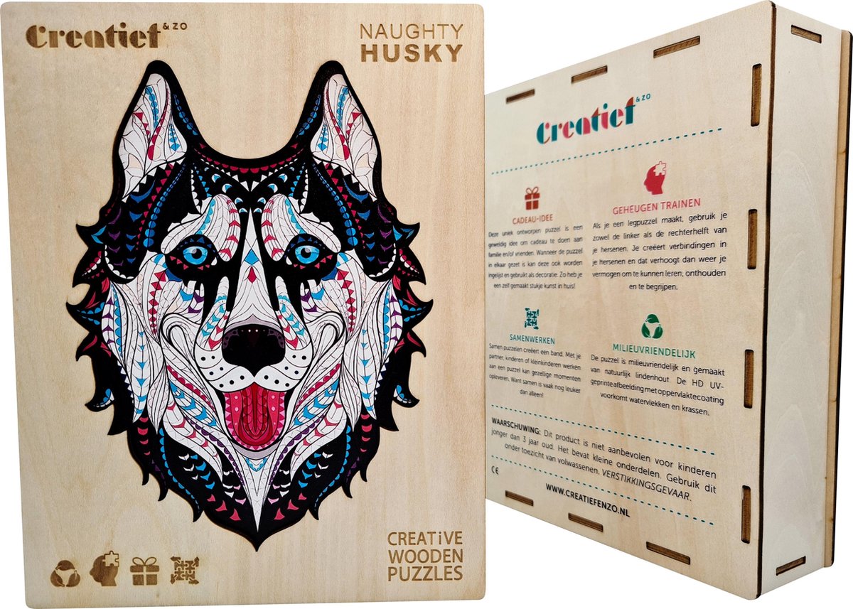 Ondeugende Husky - Houten Puzzel Volwassenen - Jigsaw puzzels - A4 formaat