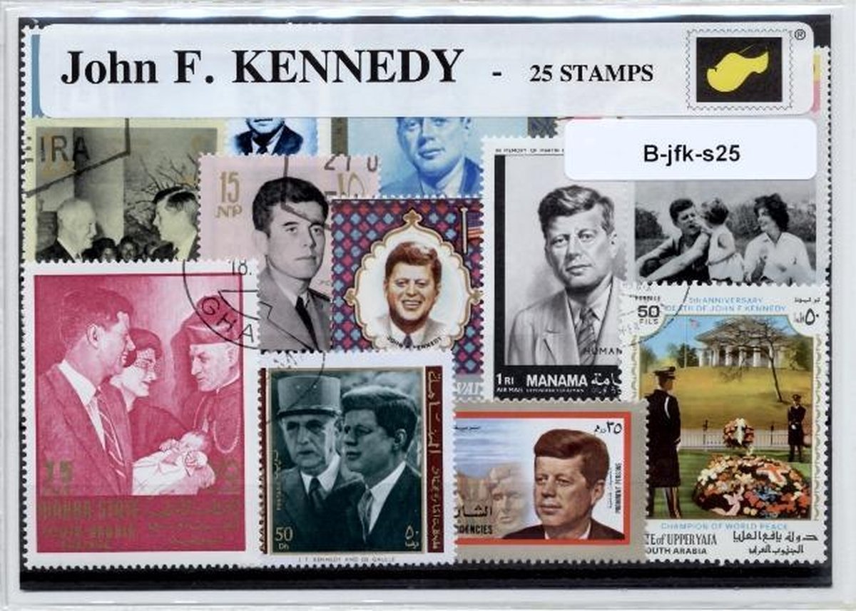 J.F. Kennedy – Luxe postzegel pakket (A6 formaat) - collectie van 25 verschillende postzegels van J.F. Kennedy – kan als ansichtkaart in een A6 envelop. Authentiek cadeau - kado - kaart - president - USA - amerika - robert - politicus - JFK - 1945