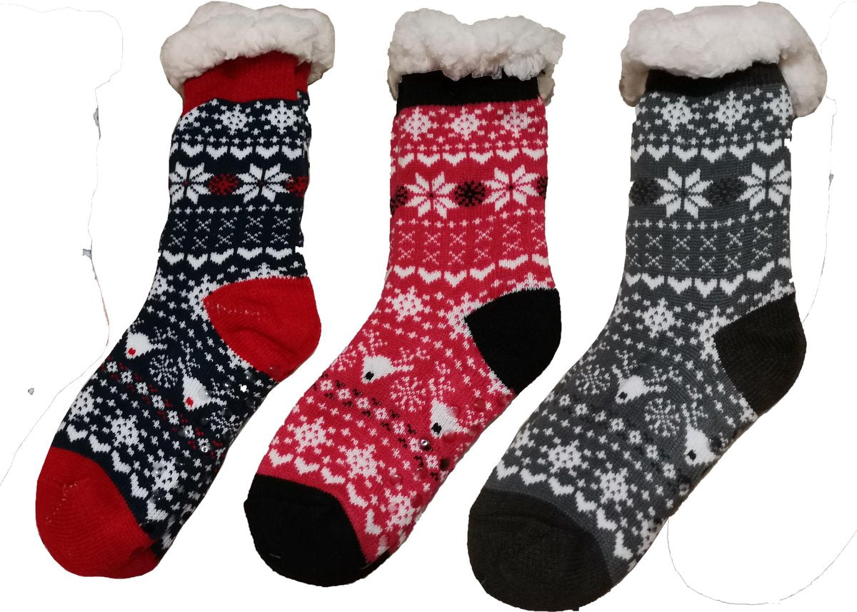 Bixtra - Dames Warmte Sokken met Antislip Helder Rood Zwart 37-42