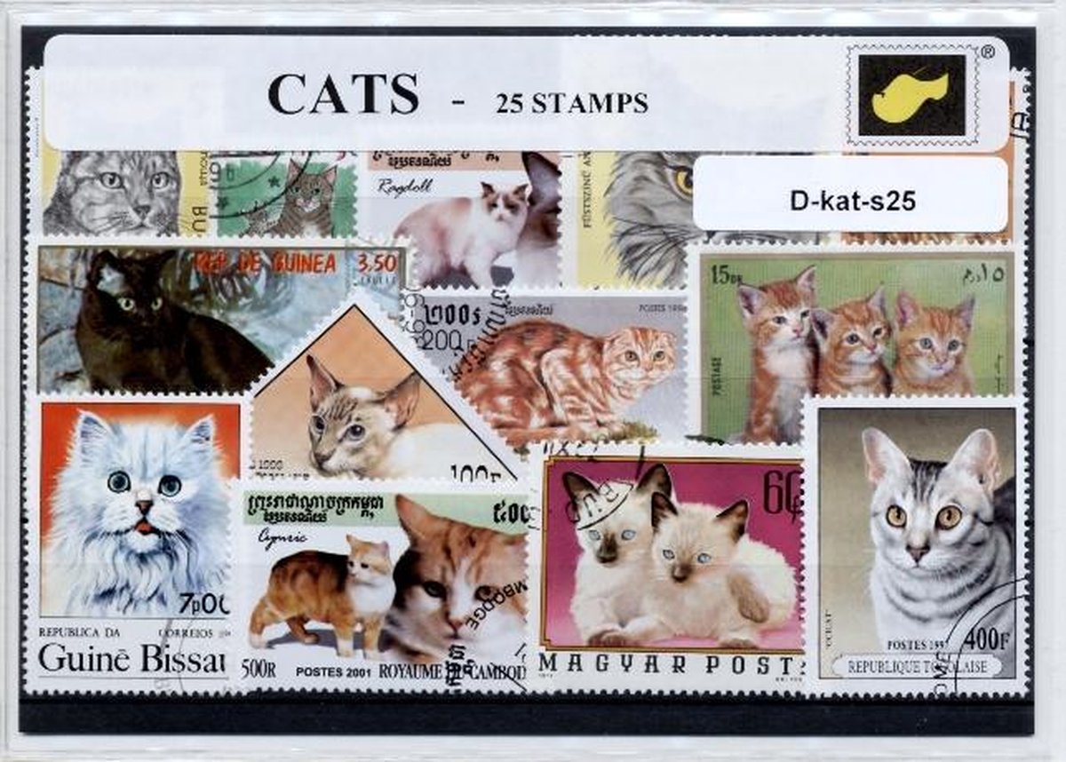 Katten – Luxe postzegel pakket (A6 formaat) : collectie van 25 verschillende postzegels van katten – kan als ansichtkaart in een A6 envelop