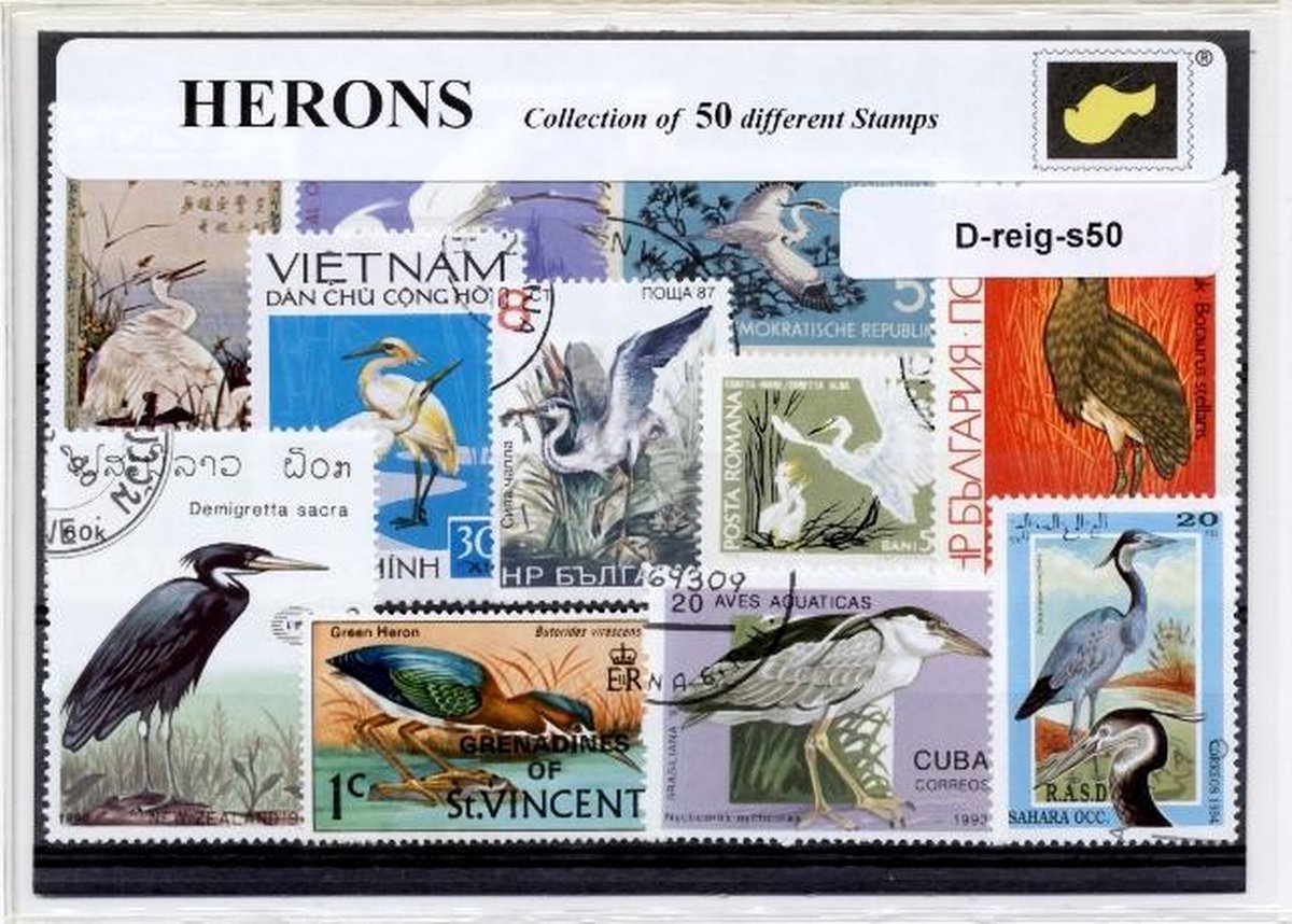 Reigers – Luxe postzegel pakket (A6 formaat) : collectie van 50 verschillende postzegels van reigers – kan als ansichtkaart in een A6 envelop - authentiek cadeau - cadeau - geschenk - kaart - vogel - vis - roofvogel - roeipotigen - Ardeidae