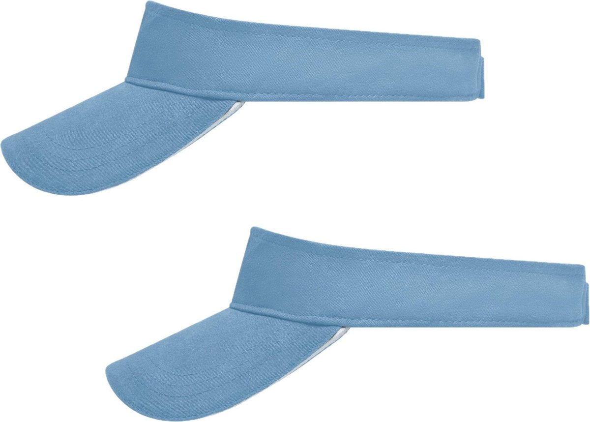 Set van 2x stuks zonneklep lichtblauw/wit uni kleuren 47 cm - zonnehoedjes voor volwassenen  licht blauw/wit