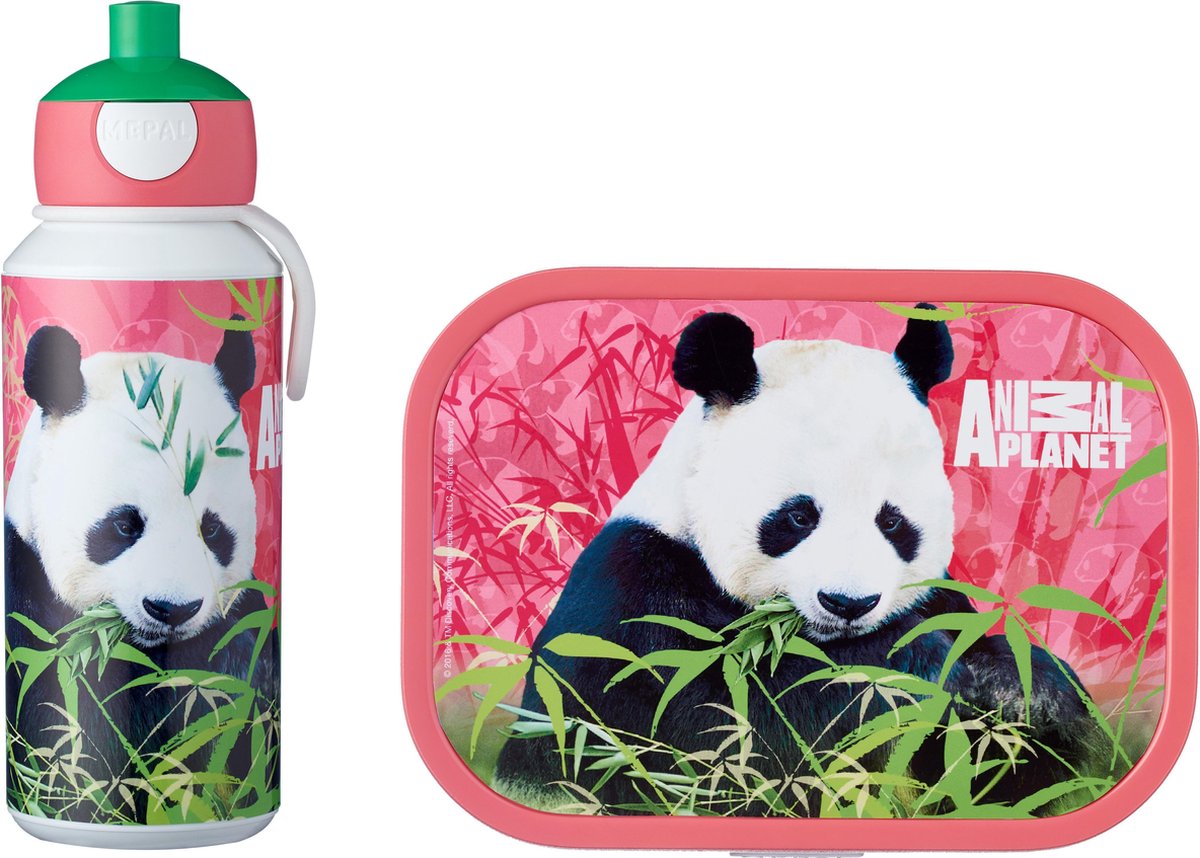 Mepal – Lunchset campus (pu + lb) – pop-up drinkfles en broodtrommel voor kinderen – Animal Planet Panda – bento box – lekvrij