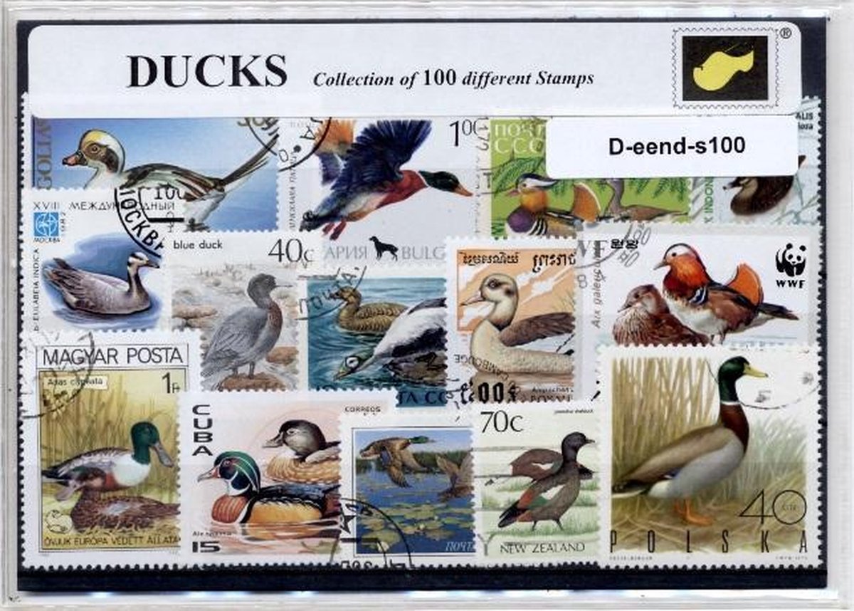 Eenden – Luxe postzegel pakket (A6 formaat) : collectie van 100 verschillende postzegels van eenden – kan als ansichtkaart in een A6 envelop - authentiek cadeau - kado tip - geschenk - kaart - eend - woerd - watervogel - kwaken - duck