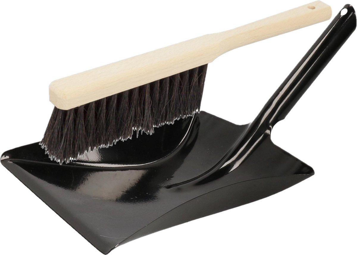 Stoffer en blik zwart van metaal/hout voor binnen