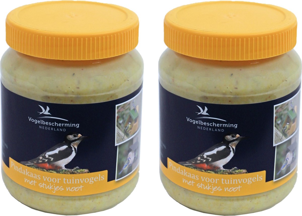 2x Potten vogelpindakaas met noten 330 gram - Winter vogelvoer/dierenvoer