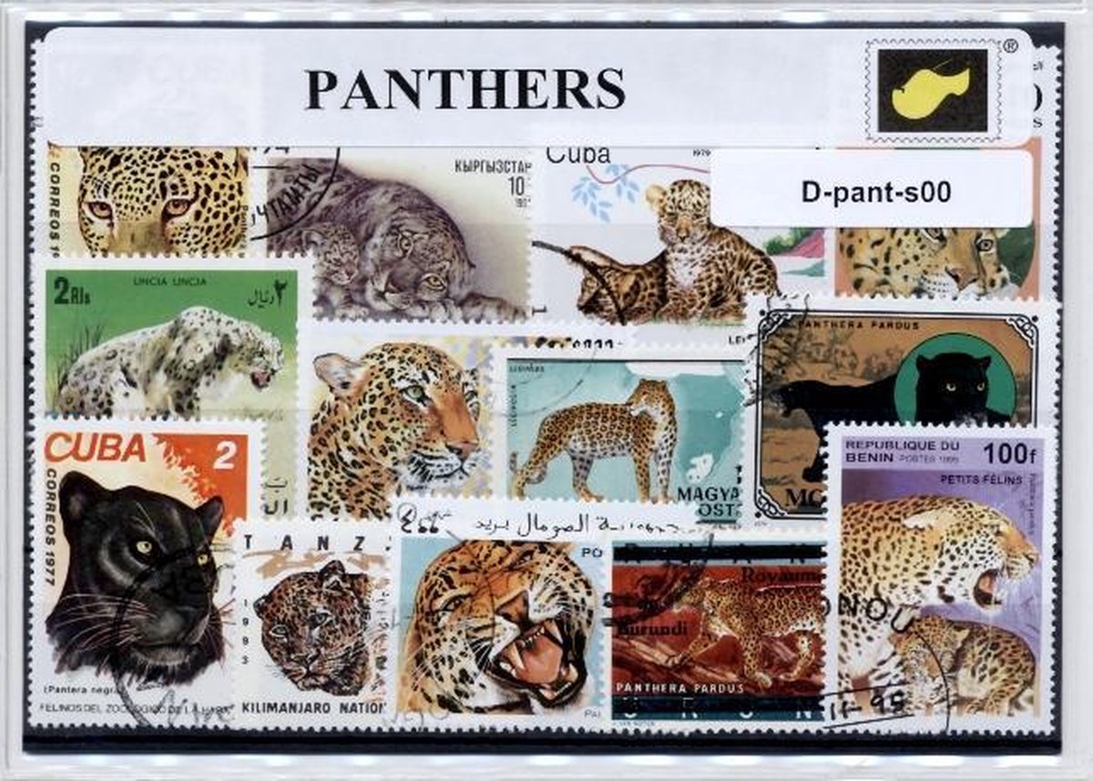 Panters – Luxe postzegel pakket (A6 formaat) : collectie van verschillende postzegels van panters – kan als ansichtkaart in een A6 envelop - authentiek cadeau - kado tip - geschenk - kaart - Panthera onca - jaguar - staart - regenwoud - roofier