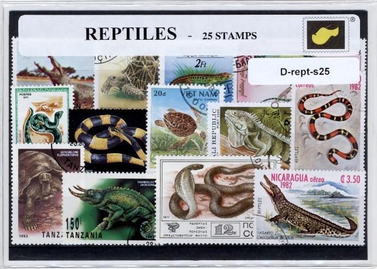 Reptielen – Luxe postzegel pakket (A6 formaat) - collectie van 25 verschillende postzegels van reptielen – kan als ansichtkaart in een A6 envelop. Authentiek cadeau - kado - kaart - Reptilia - reptiel - krokodil - schildpad - hagedis - kruipdieren