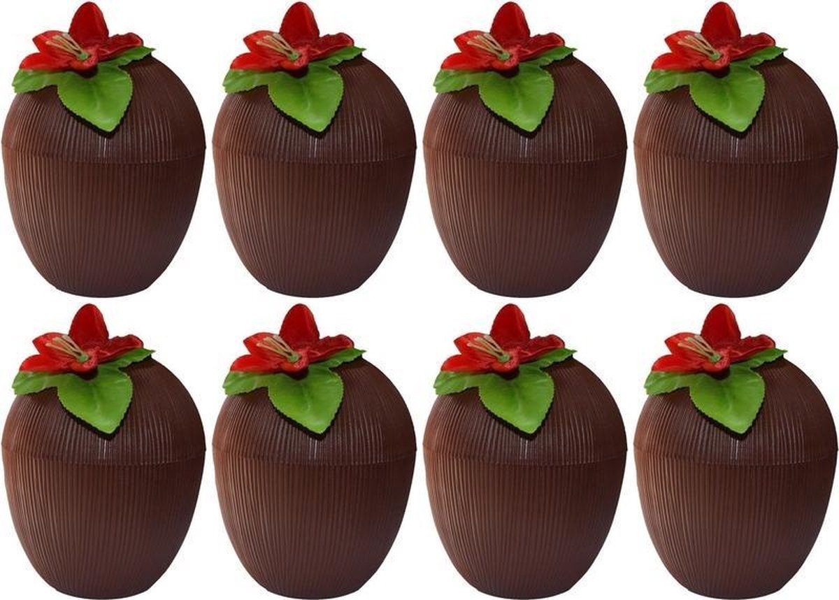8x Kokosnoot drinkbekers hawaii 12 x 10 cm 250 ml - Tropisch/hawaii thema feest accessoires