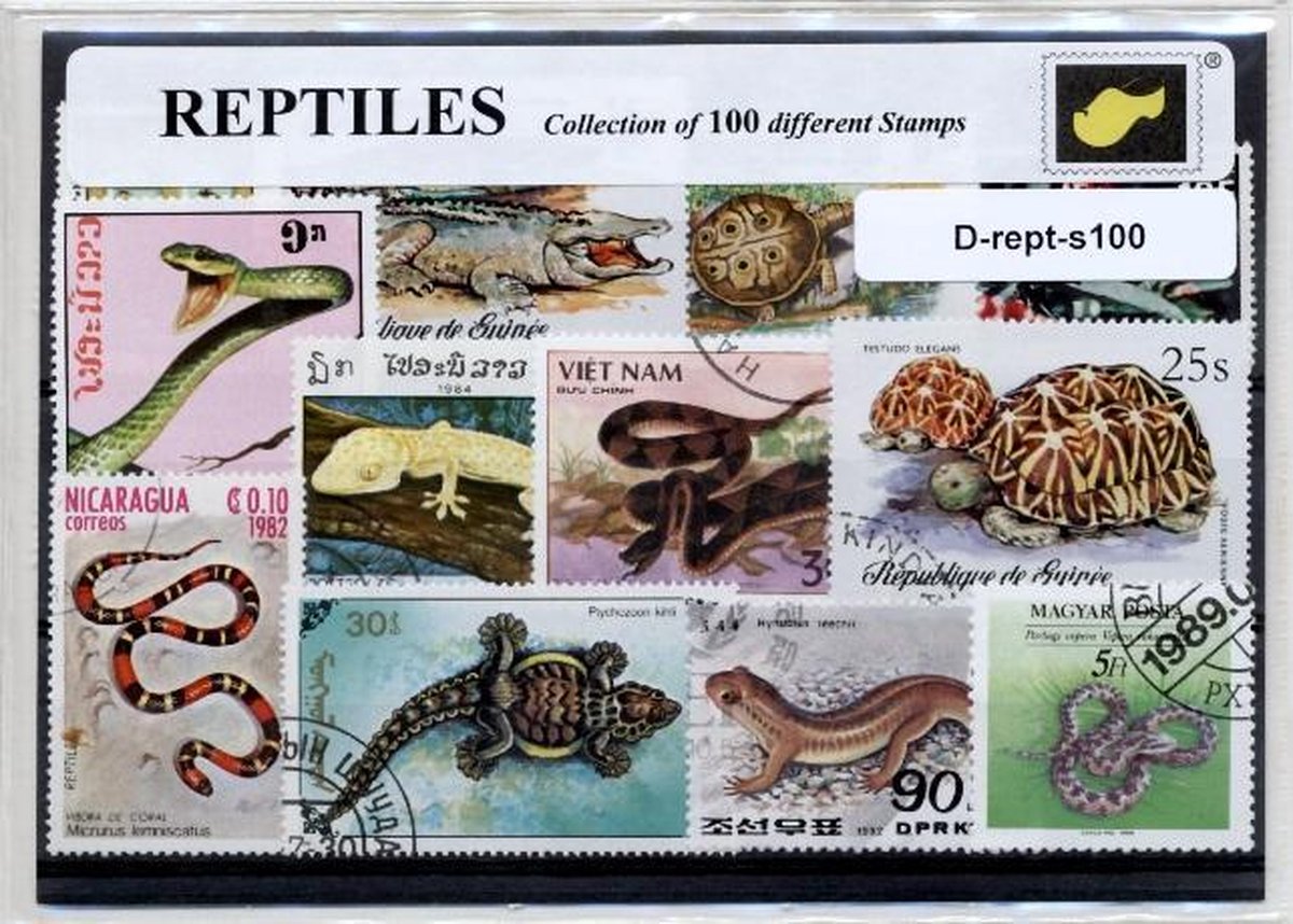 Reptielen – Luxe postzegel pakket (A6 formaat) - collectie van 100 verschillende postzegels van reptielen – kan als ansichtkaart in een A6 envelop. Authentiek cadeau - kado - kaart - Reptilia - reptiel - krokodil - schildpad - hagedis - kruipdieren