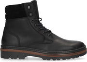 Manfield - Heren - Zwarte leren veterboots - Maat 45