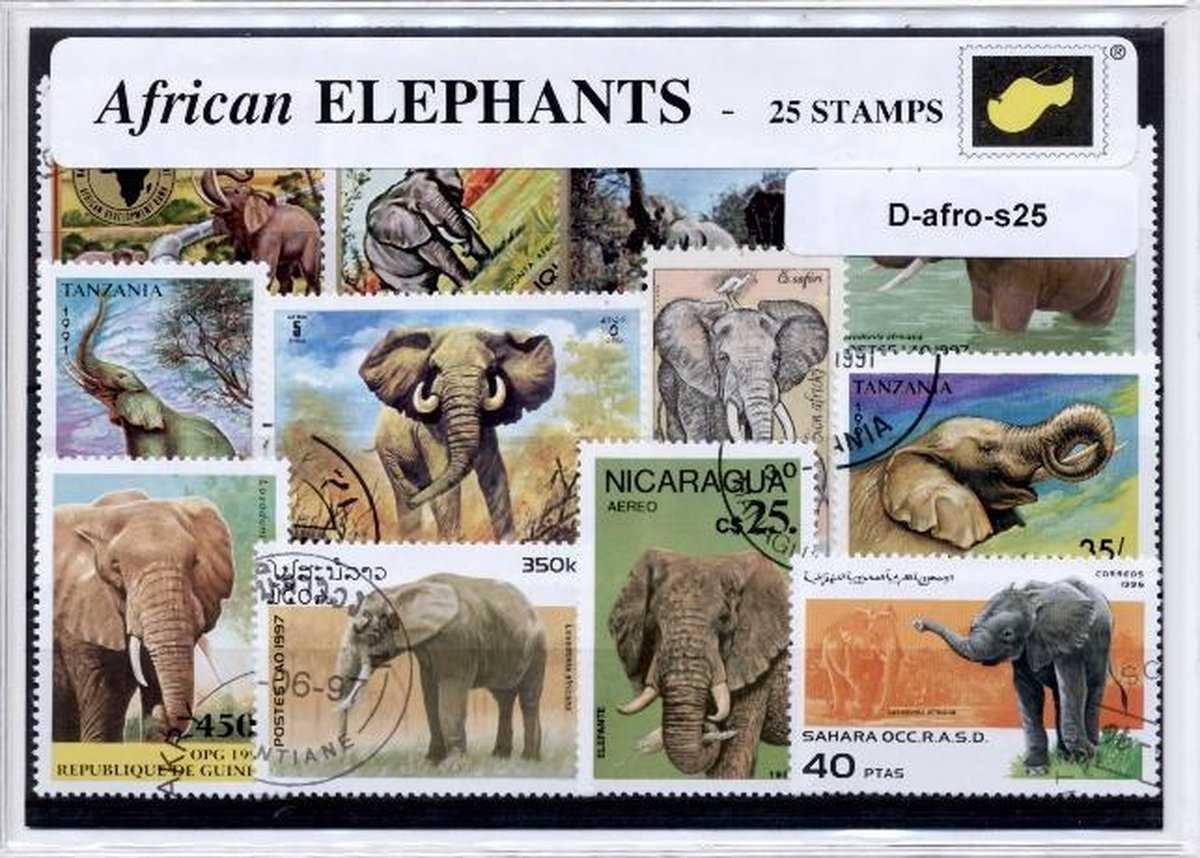 Afrikaanse olifanten – Luxe postzegel pakket (A6 formaat) : collectie van 25 verschillende postzegels van Afrikaanse olifanten – kan als ansichtkaart in een A6 envelop - authentiek cadeau - kado - geschenk - kaart - afrika - olifant - wilde dieren