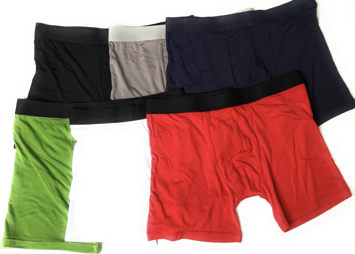 Hipperboo® - Heren Bamboe Ondergoed - Maat S - 6 paar - Onderbroeken - Boxershorts - 6 pack - Rood/Wit/Groen/Blauw/Grijs/Zwart - S/M
