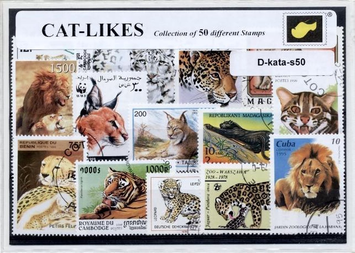 Katachtigen – Luxe postzegel pakket (A6 formaat) : collectie van 50 verschillende postzegels van katachtigen – kan als ansichtkaart in een A6 envelop - authentiek cadeau - kado tip - geschenk -kaart - kat - kater -  tijger - katten - panter - cheeta