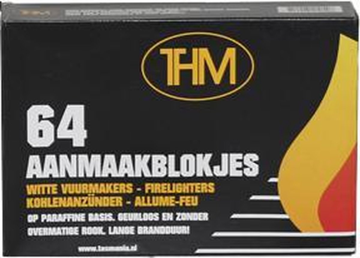 THM Witte Aanmaakblokjes Paraffine 64 stuks Omdoos 12 pakjes