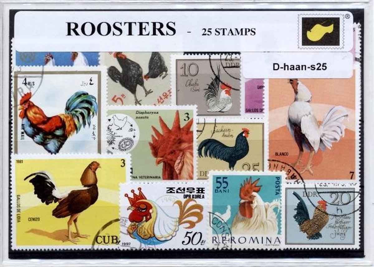 Hanen – Luxe postzegel pakket (A6 formaat) - collectie van 25 verschillende postzegels van hanen – kan als ansichtkaart in een A6 envelop. Authentiek cadeau - kado - kaart - boerderij - kip - hen - hoender - hoenderachtigen - veren - boederijdieren