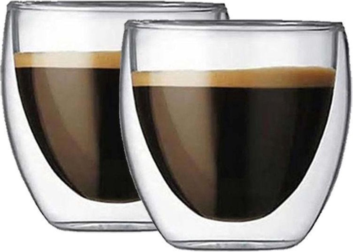 Krumble Espressoglas / Set van 2 dubbelwandige theeglazen / Houdt de koffie extra lang warm - Transparant